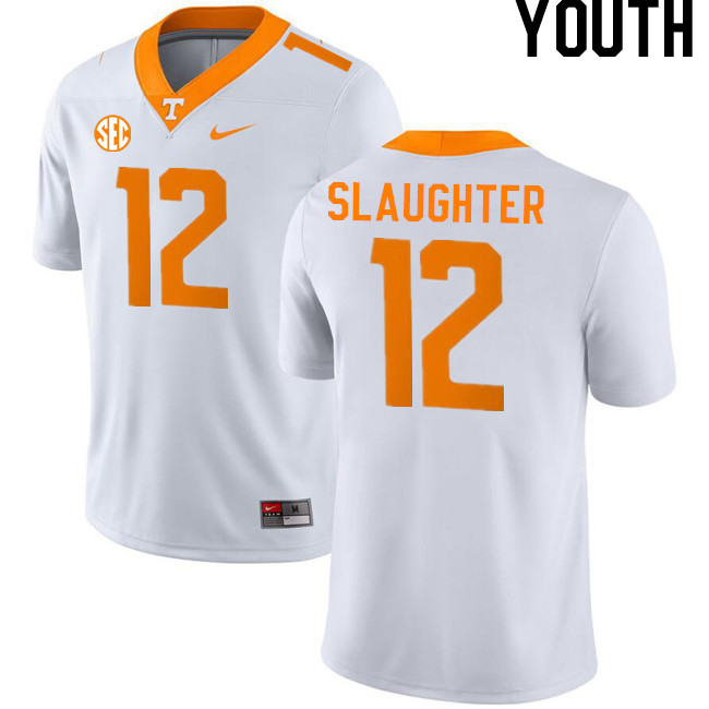 Youth #12 John Slaughter Tennessee Volunteers College Football Jerseys Stitched-White